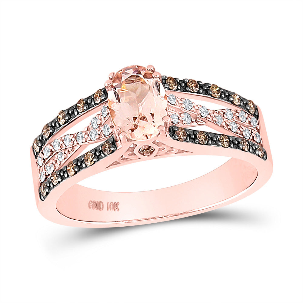 10kt Rose Gold Womens Oval Morganite Diamond Solitaire Ring 3/4 Cttw