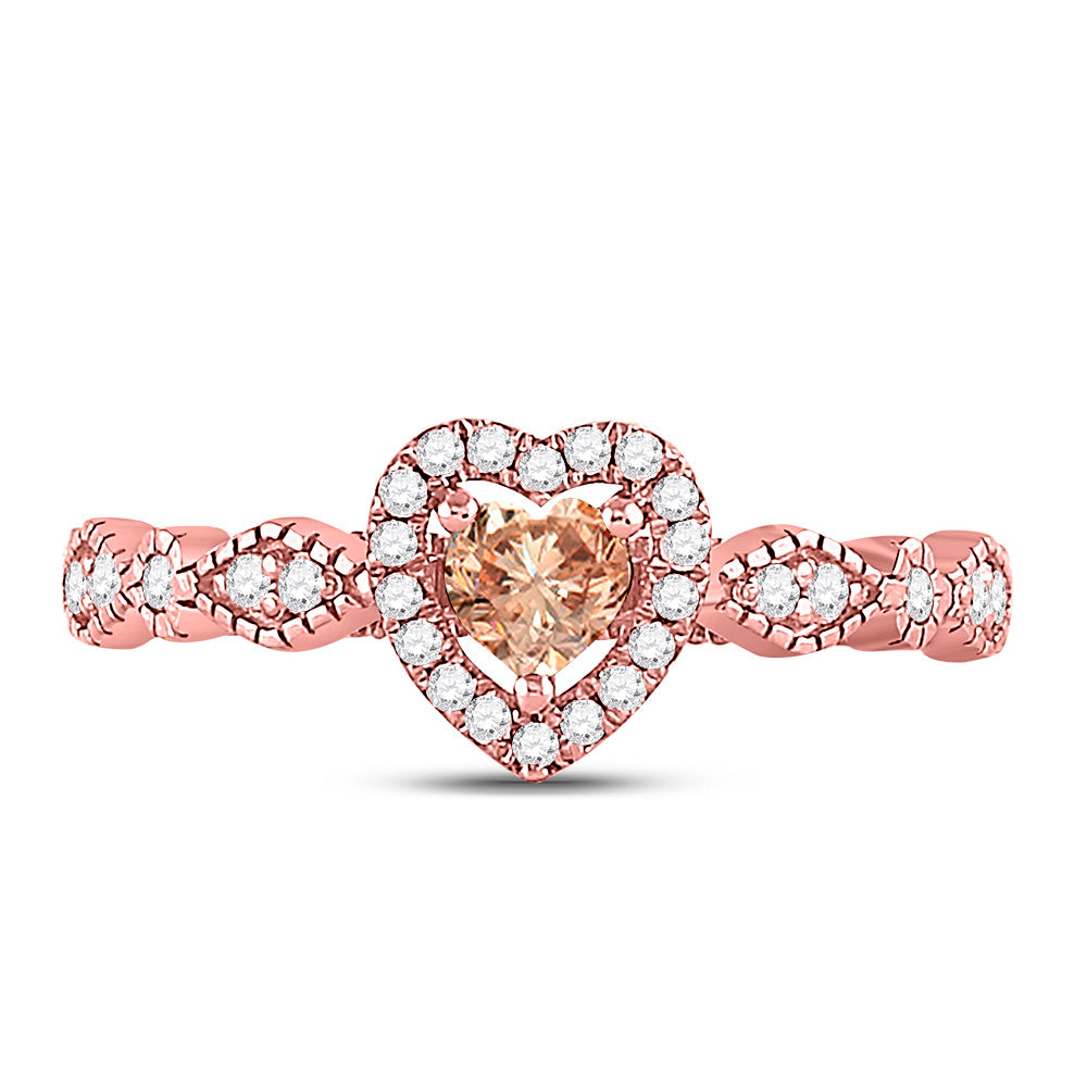 10kt Rose Gold Womens Heart Morganite Solitaire Diamond Ring 1/2 Cttw