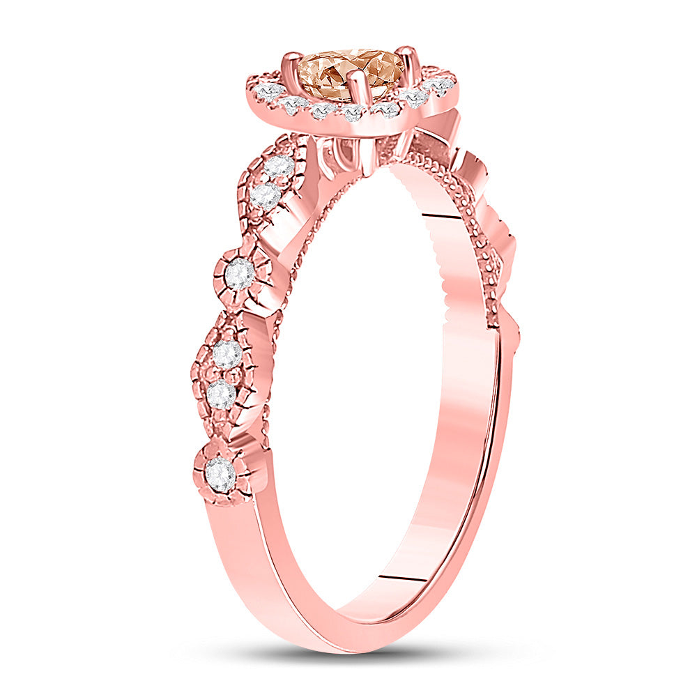 10kt Rose Gold Womens Heart Morganite Solitaire Diamond Ring 1/2 Cttw