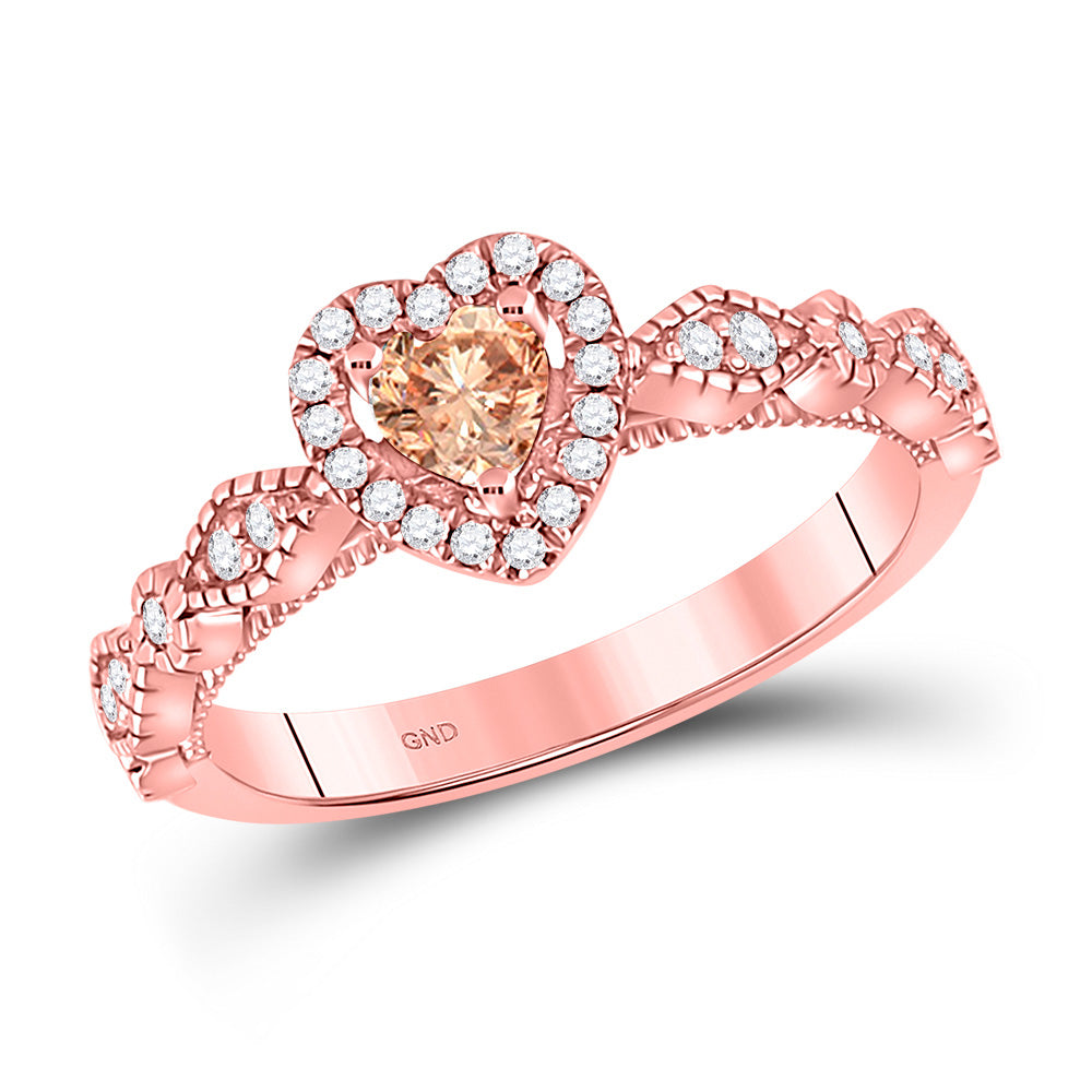 10kt Rose Gold Womens Heart Morganite Solitaire Diamond Ring 1/2 Cttw