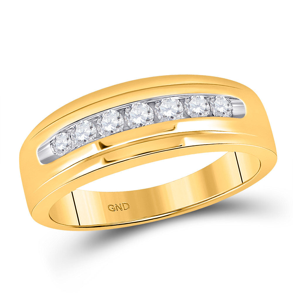 14kt Yellow Gold Mens Round Diamond Wedding Single Row Band Ring 1/2 Cttw