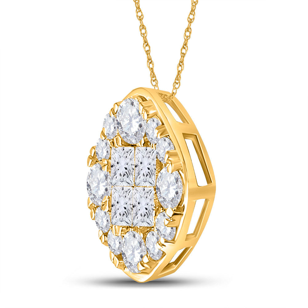 14kt Yellow Gold Womens Princess Diamond Offset Square Pendant 1 Cttw