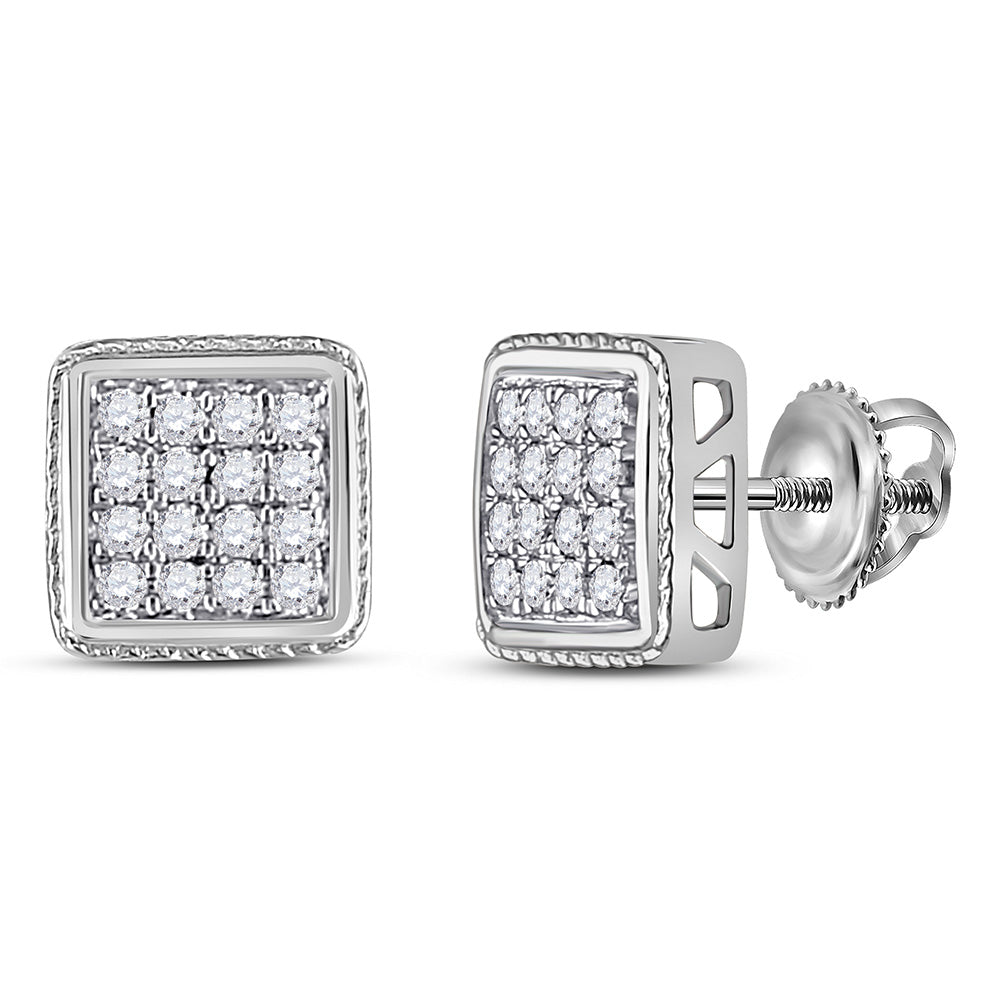 10kt White Gold Mens Round Diamond Square Earrings 1/4 Cttw