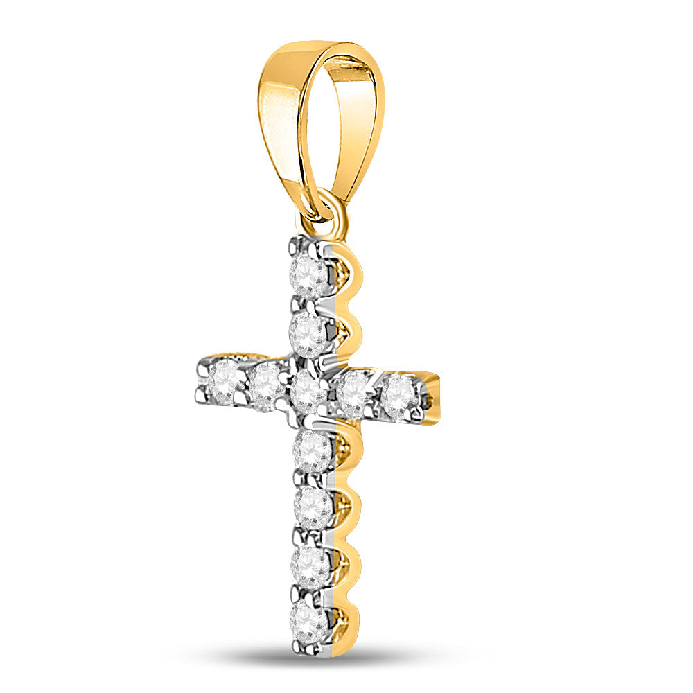 14kt Yellow Gold Womens Round Diamond Cross Pendant 1/5 Cttw