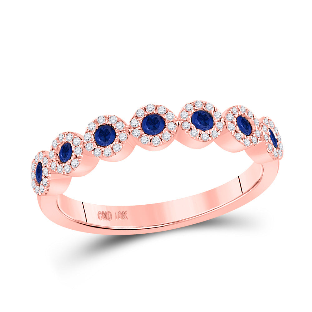 10kt Rose Gold Womens Round Blue Sapphire Stackable Band Ring 1/2 Cttw