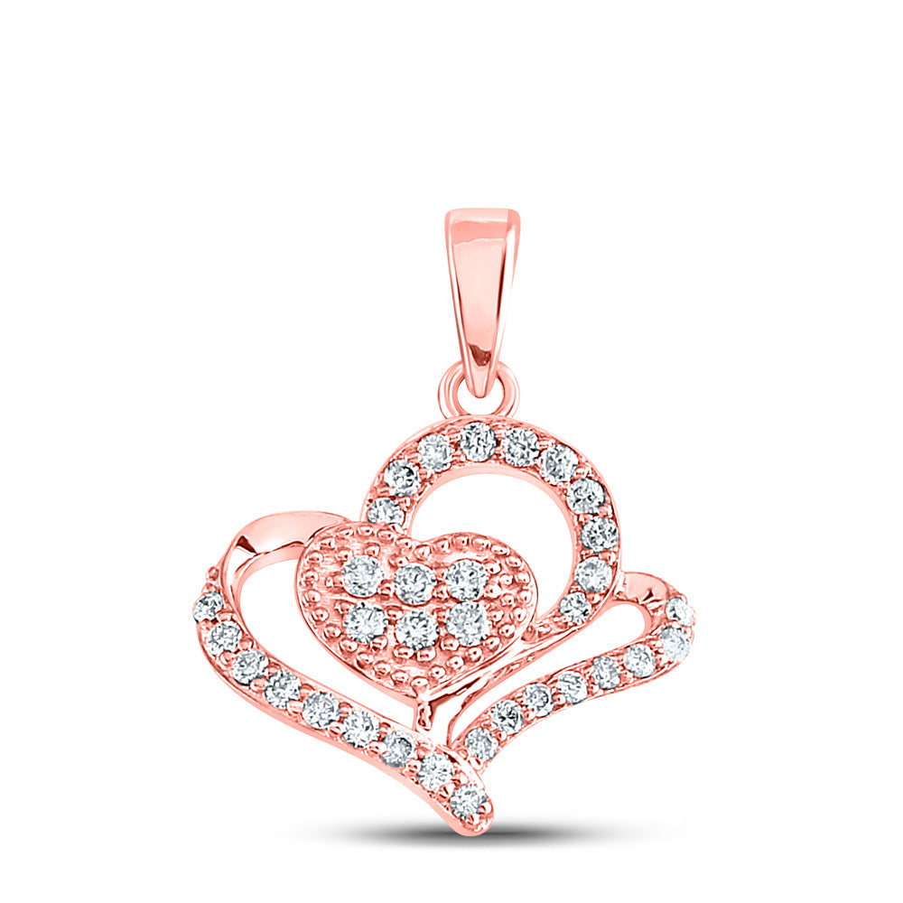 10kt Rose Gold Womens Round Diamond Heart Pendant 1/4 Cttw