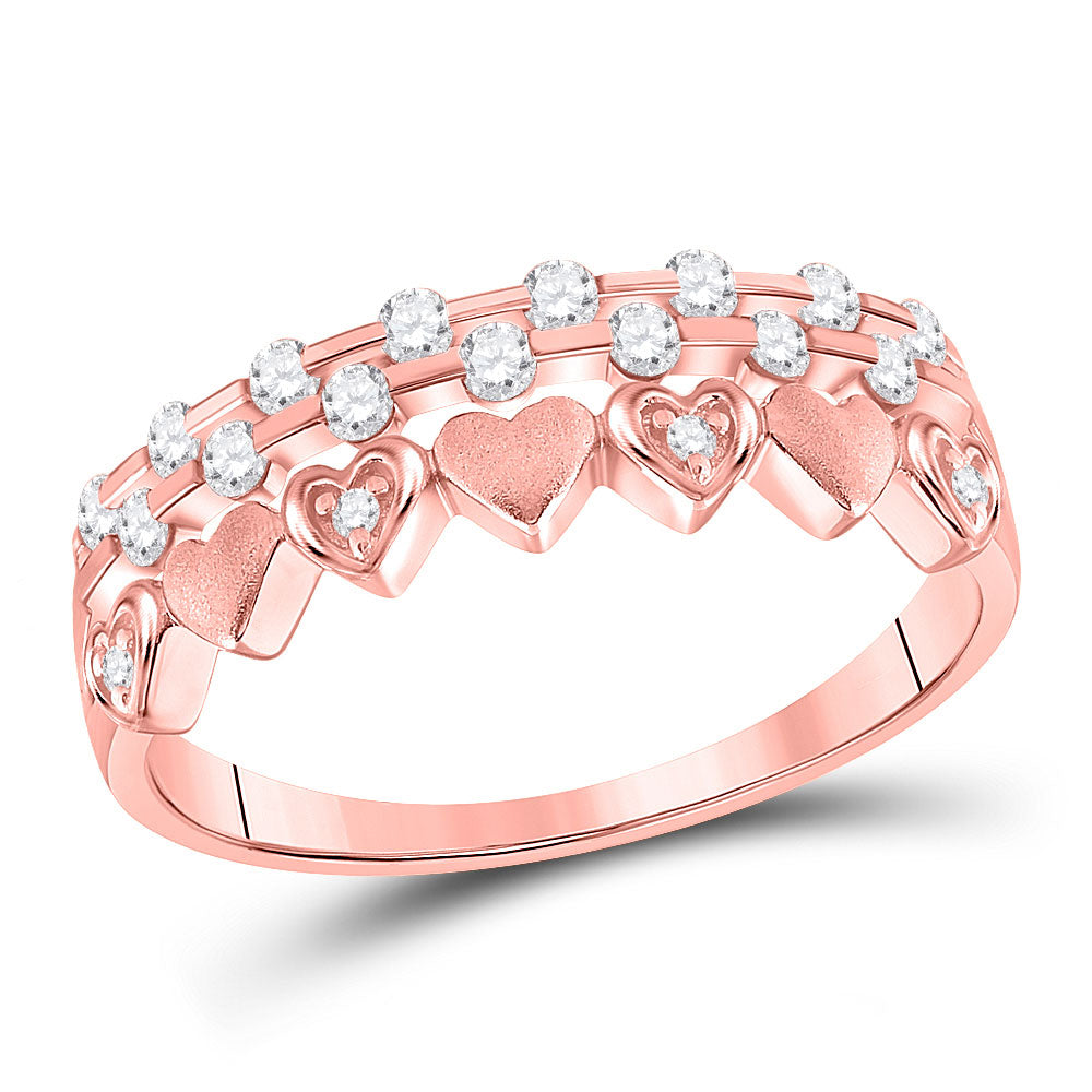 10kt Rose Gold Womens Round Diamond Heart Band Ring 1/4 Cttw