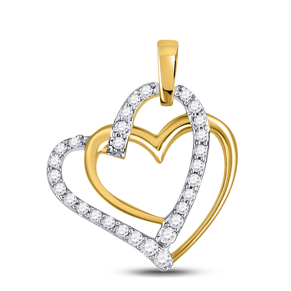 10kt Two-tone Gold Womens Round Diamond Linked Heart Pendant 1/8 Cttw