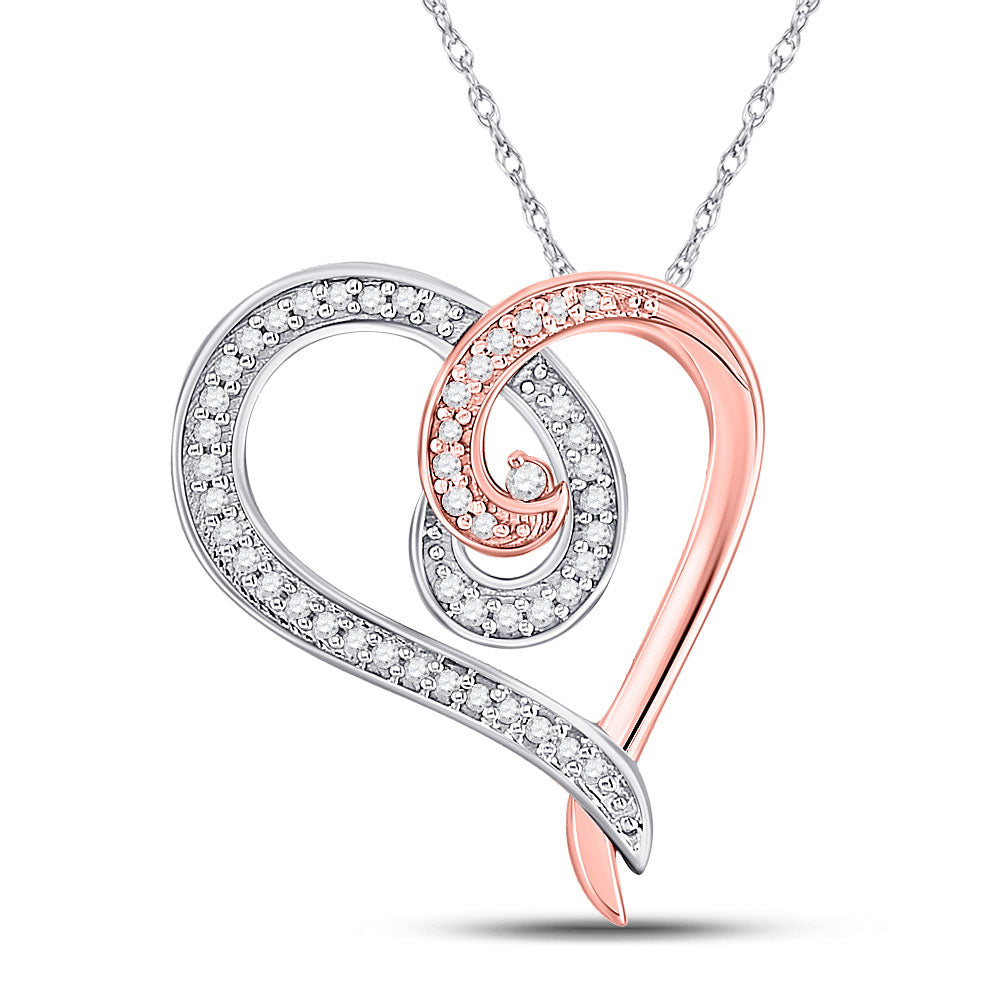 10kt Rose Gold Womens Round Diamond Curl Heart Pendant 1/6 Cttw