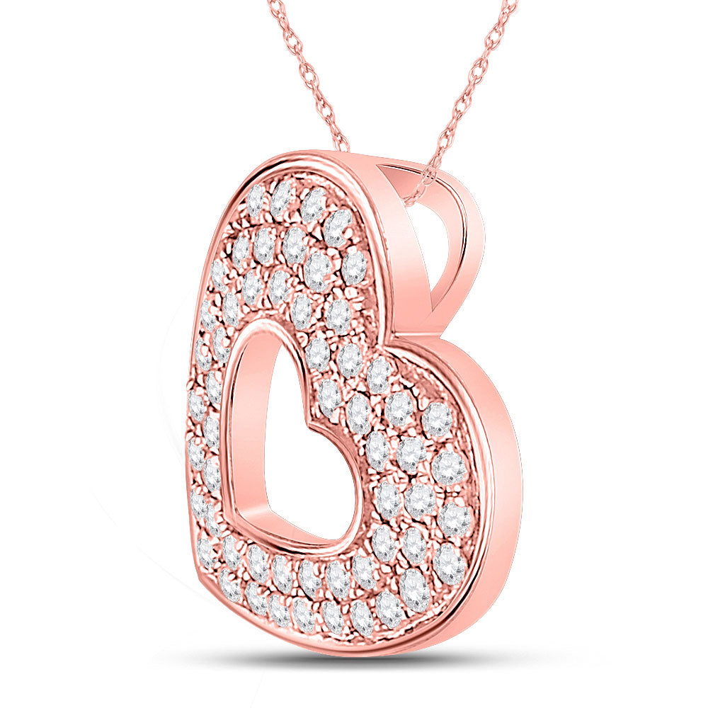 10kt Rose Gold Womens Round Diamond Sideways Heart Pendant 1/3 Cttw