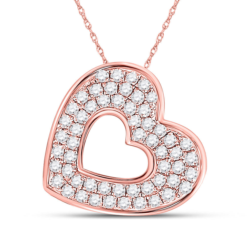 10kt Rose Gold Womens Round Diamond Sideways Heart Pendant 1/3 Cttw