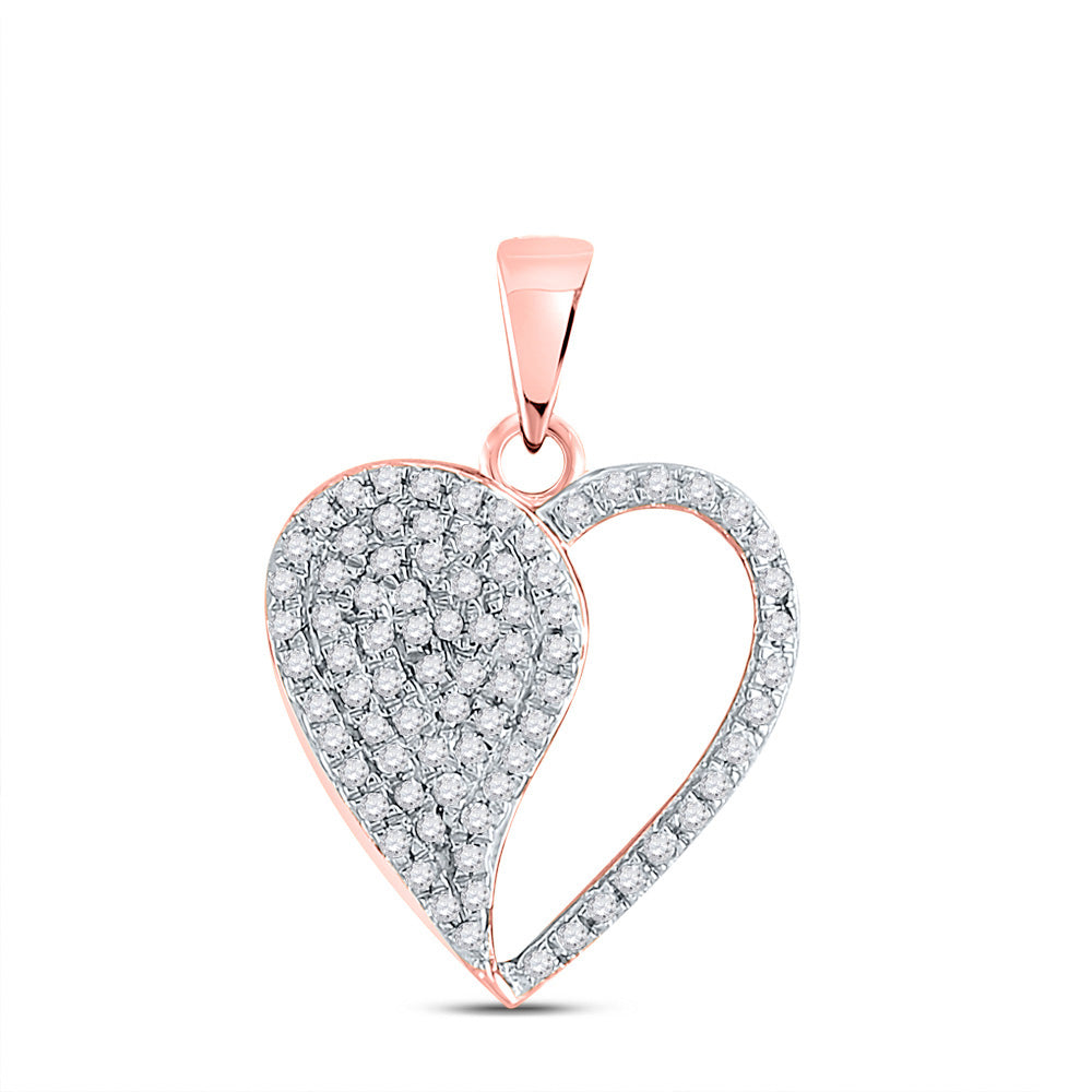 10kt Rose Gold Womens Round Diamond Modern Heart Pendant 1/3 Cttw