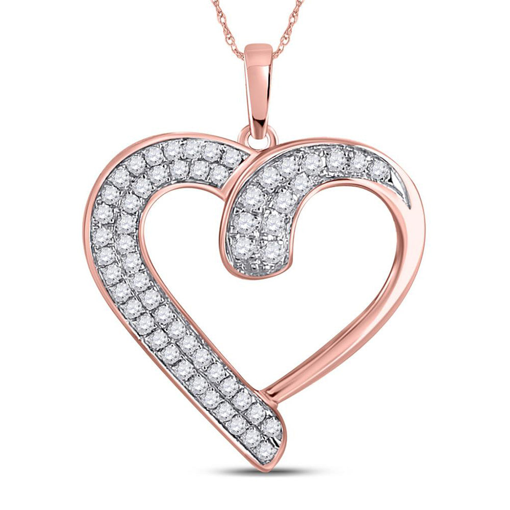 10kt Rose Gold Womens Round Diamond Heart Pendant 1/4 Cttw