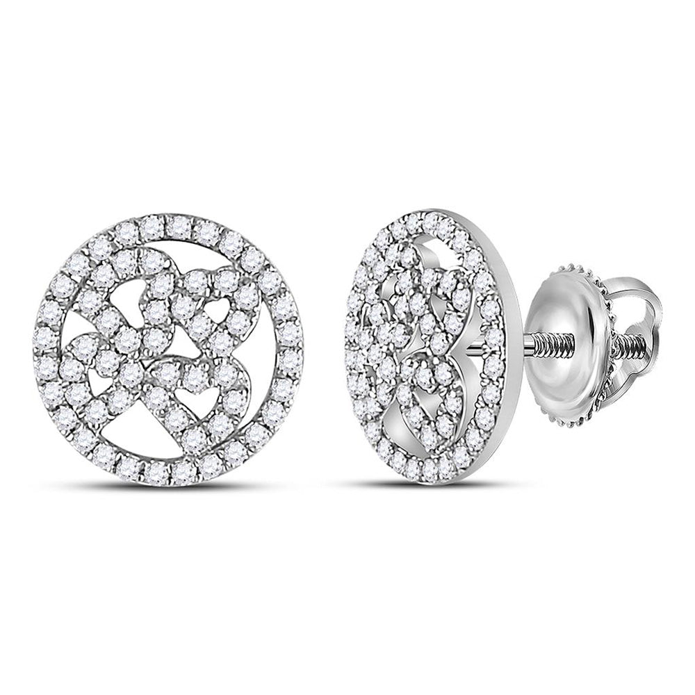 10kt White Gold Womens Round Diamond Heart Circle Earrings 1/2 Cttw