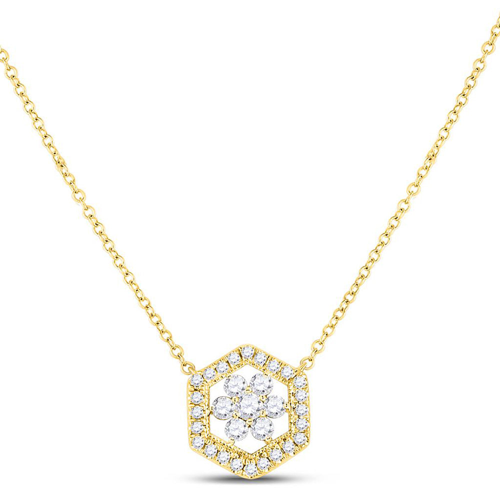 14kt Yellow Gold Womens Round Diamond Geometric Cluster Necklace 1/3 Cttw