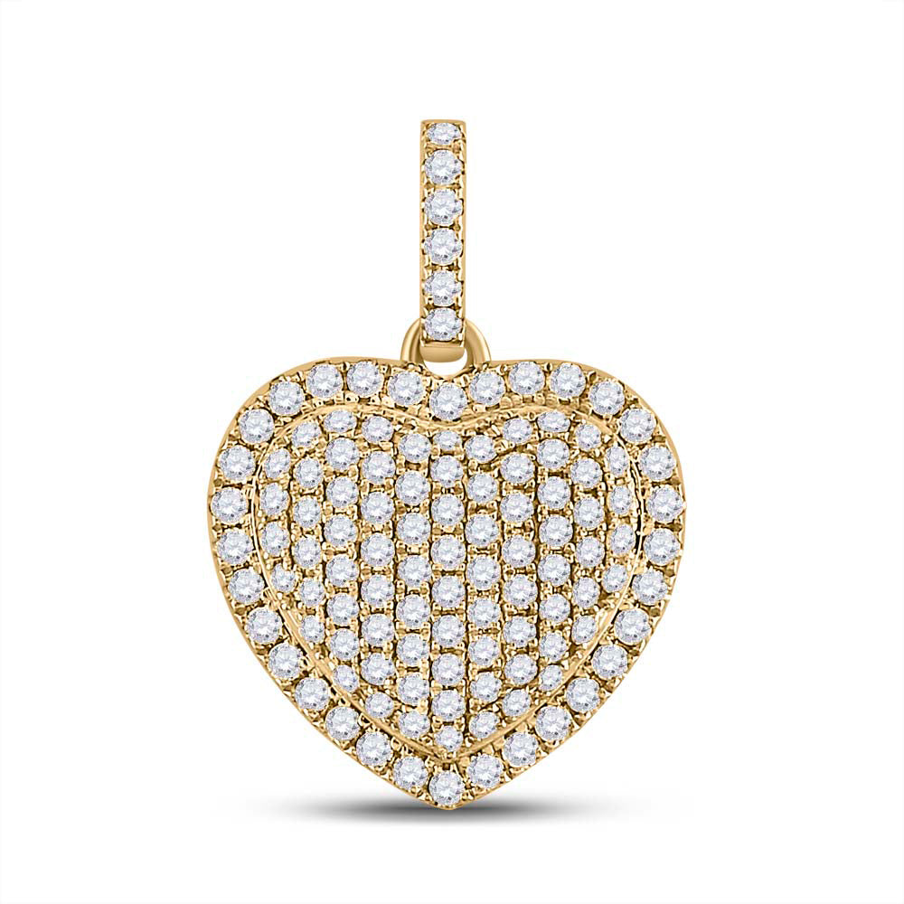 14kt Yellow Gold Womens Round Diamond Heart Pendant 1 Cttw