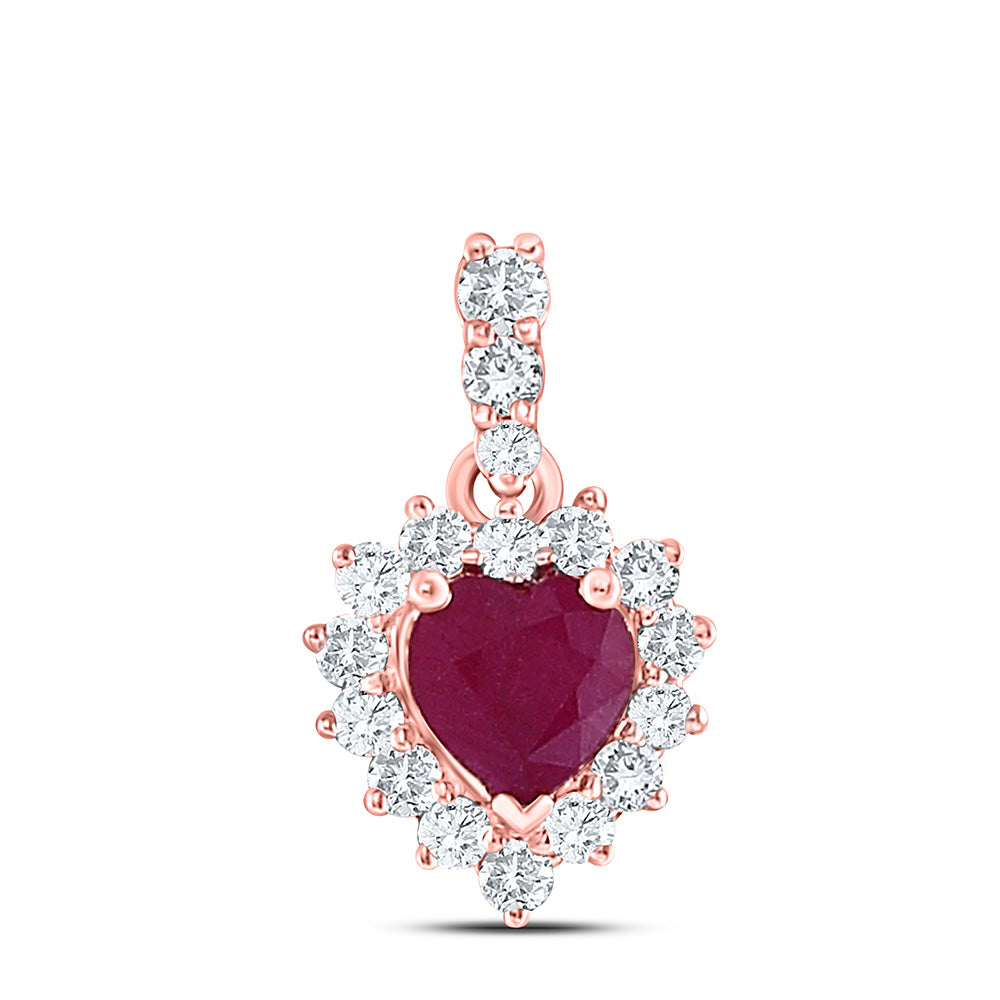 10kt Rose Gold Womens Heart Ruby Diamond Fashion Pendant 3/8 Cttw