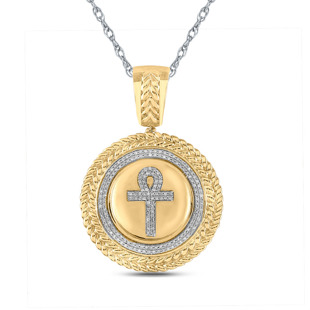 10kt Yellow Gold Mens Round Diamond Ankh Circle Charm Pendant 1/2 Cttw