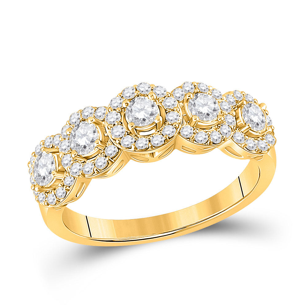 14kt Yellow Gold Womens Round Diamond 5-Stone Anniversary Ring 1 Cttw