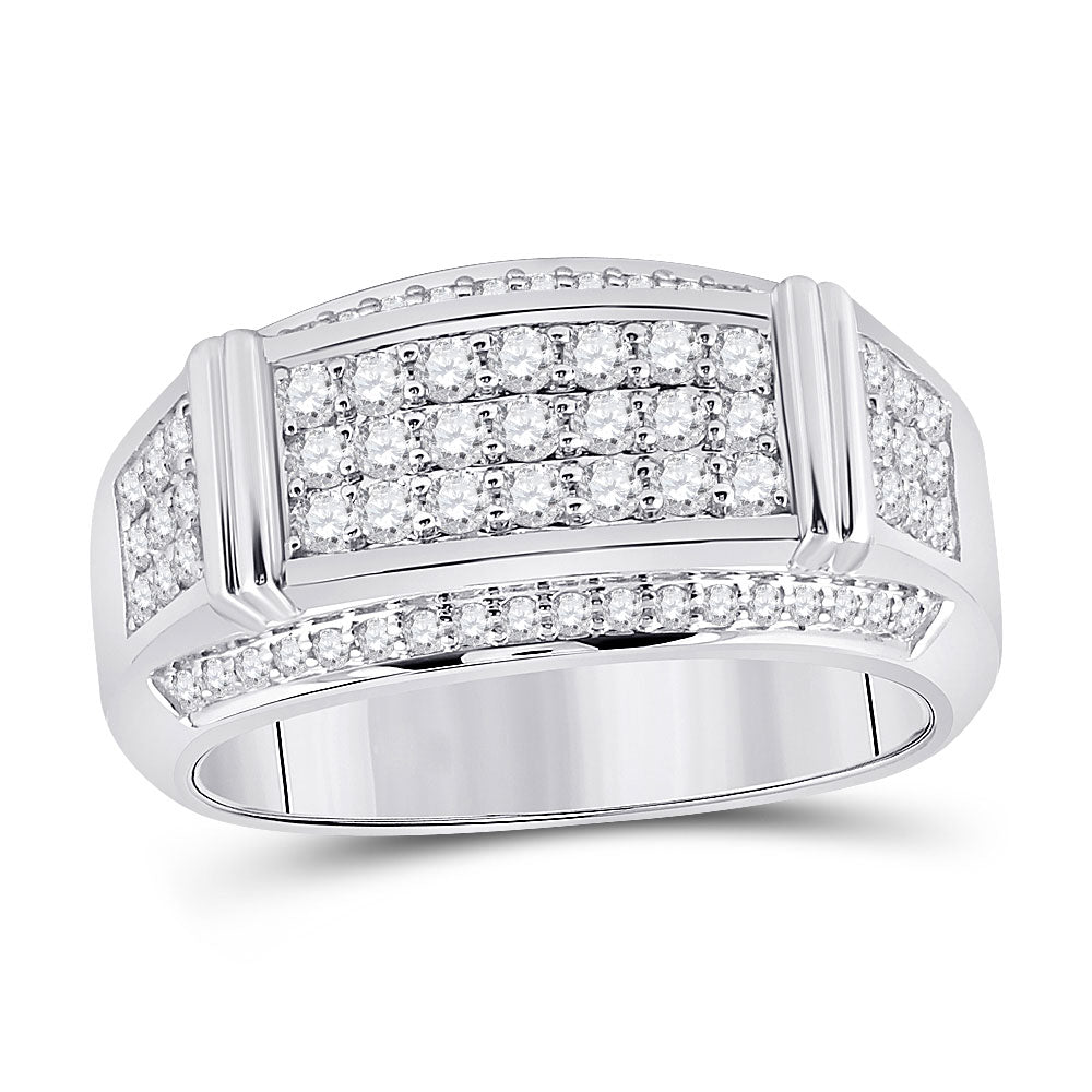 10kt White Gold Mens Round Diamond Band Ring 1 Cttw