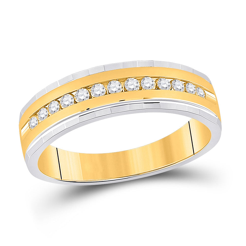 10kt Two-tone Gold Mens Round Diamond Wedding Single Row Band Ring 1/3 Cttw