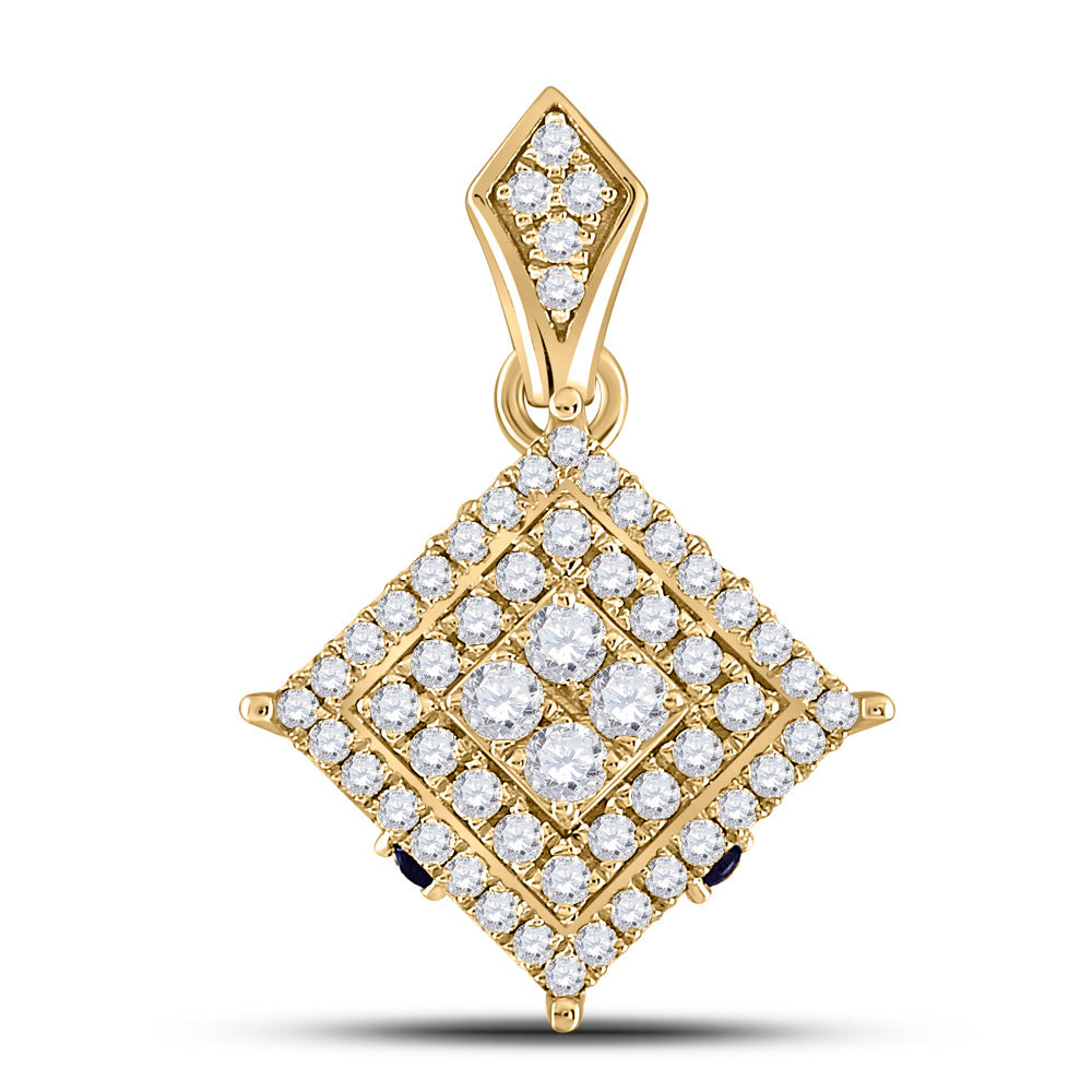 14kt Yellow Gold Womens Round Diamond Offset Square Pendant 1/2 Cttw