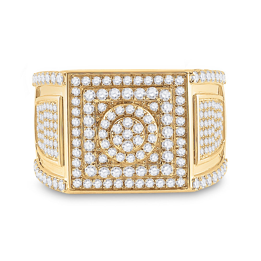 14kt Yellow Gold Mens Round Diamond Square Cluster Ring 3 Cttw