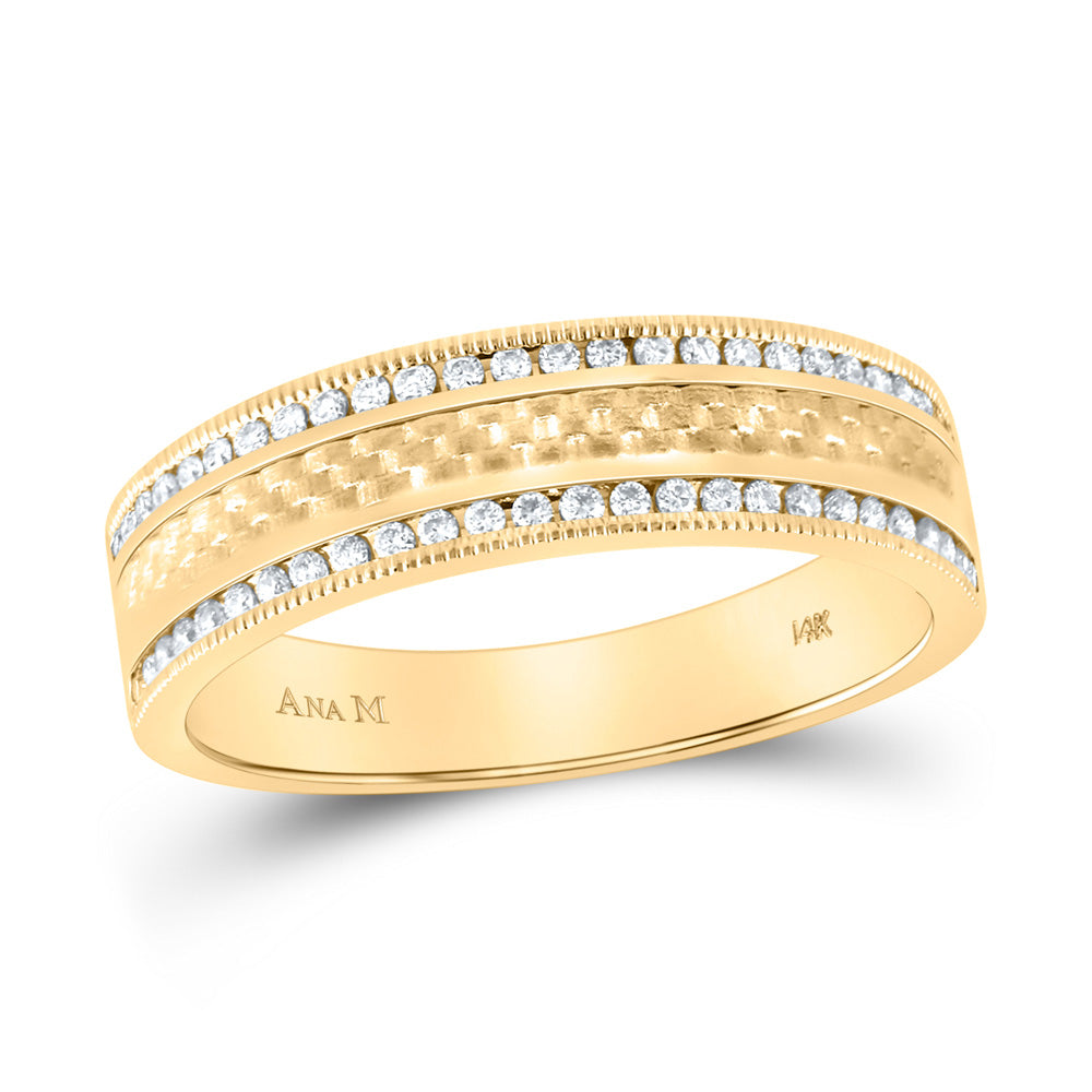 14kt Yellow Gold Mens Round Diamond Wedding Brick Band Ring 1/3 Cttw