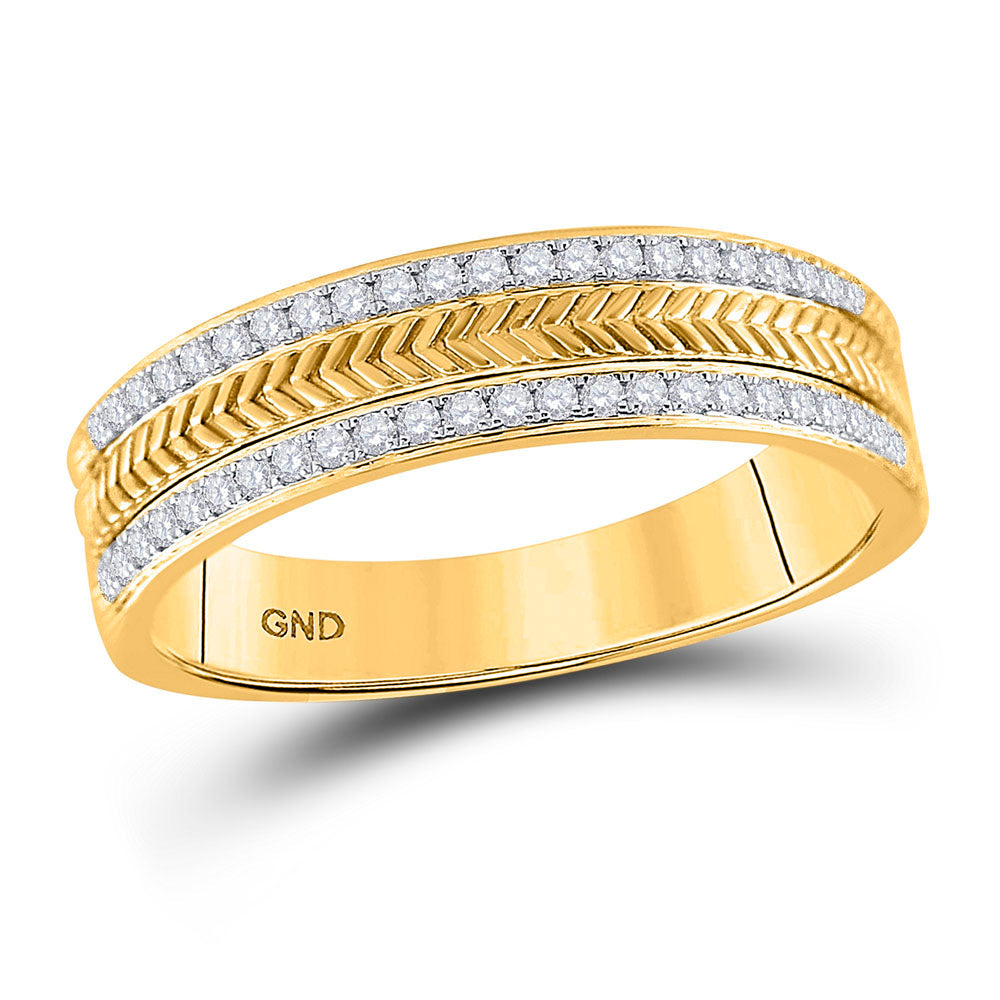 14kt Yellow Gold Mens Round Diamond Wedding Wheat Texture Band Ring 1/3 Cttw