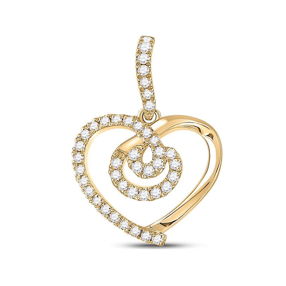 14kt Yellow Gold Womens Round Diamond Heart Pendant 1/5 Cttw