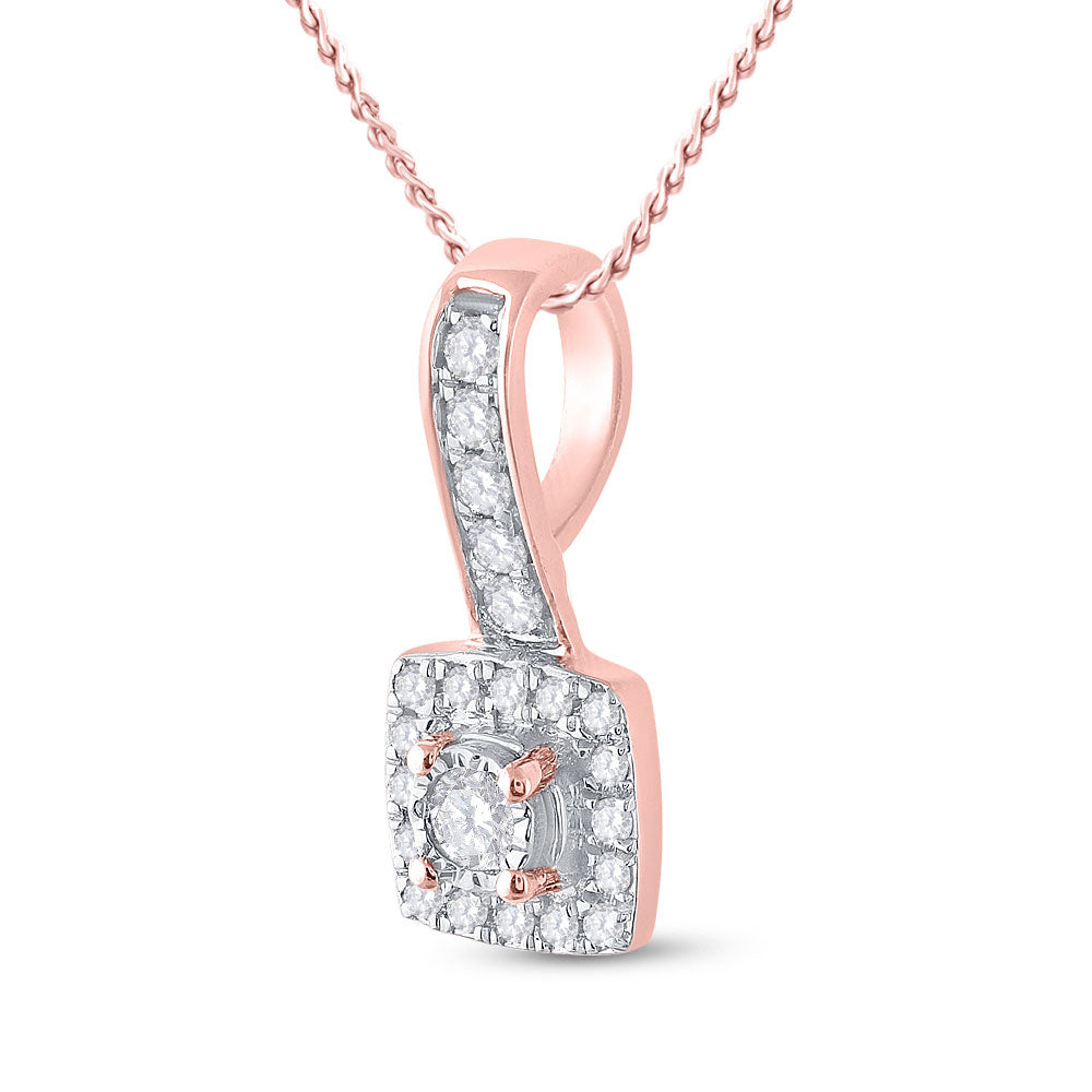 10kt Rose Gold Womens Round Diamond Square Pendant 1/5 Cttw