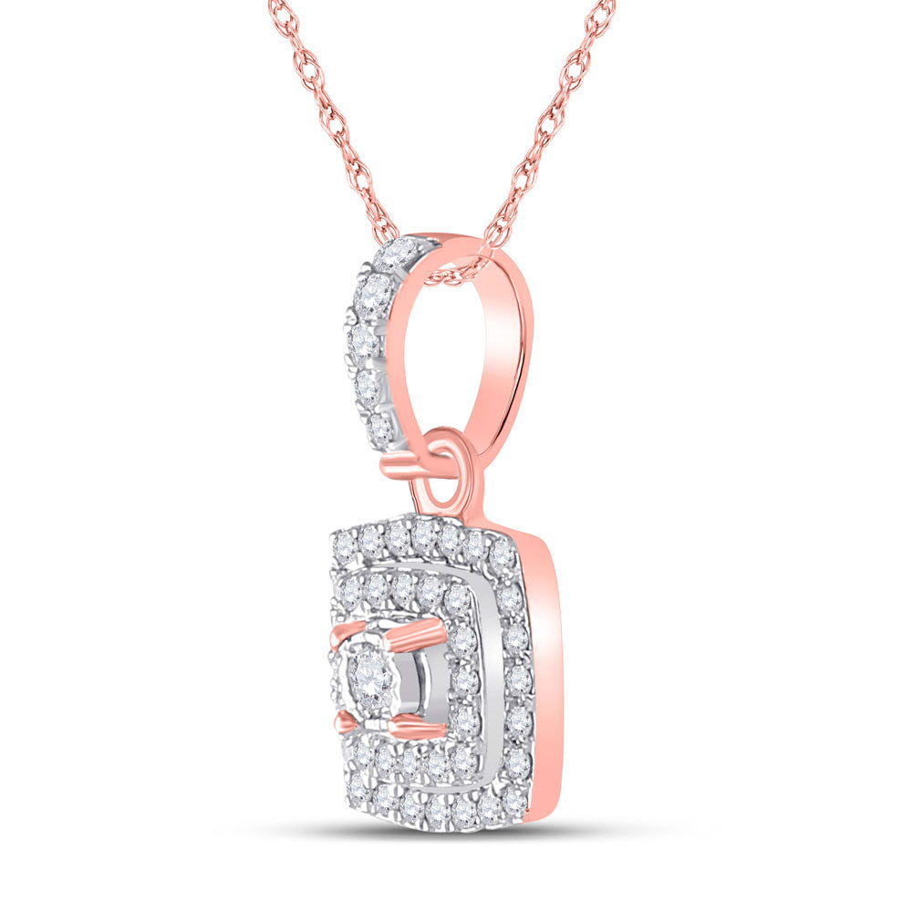 10kt Rose Gold Womens Round Diamond Square Pendant 1/4 Cttw