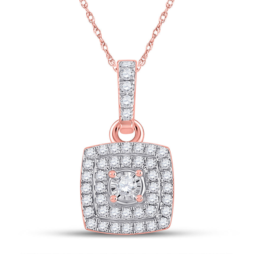 10kt Rose Gold Womens Round Diamond Square Pendant 1/4 Cttw