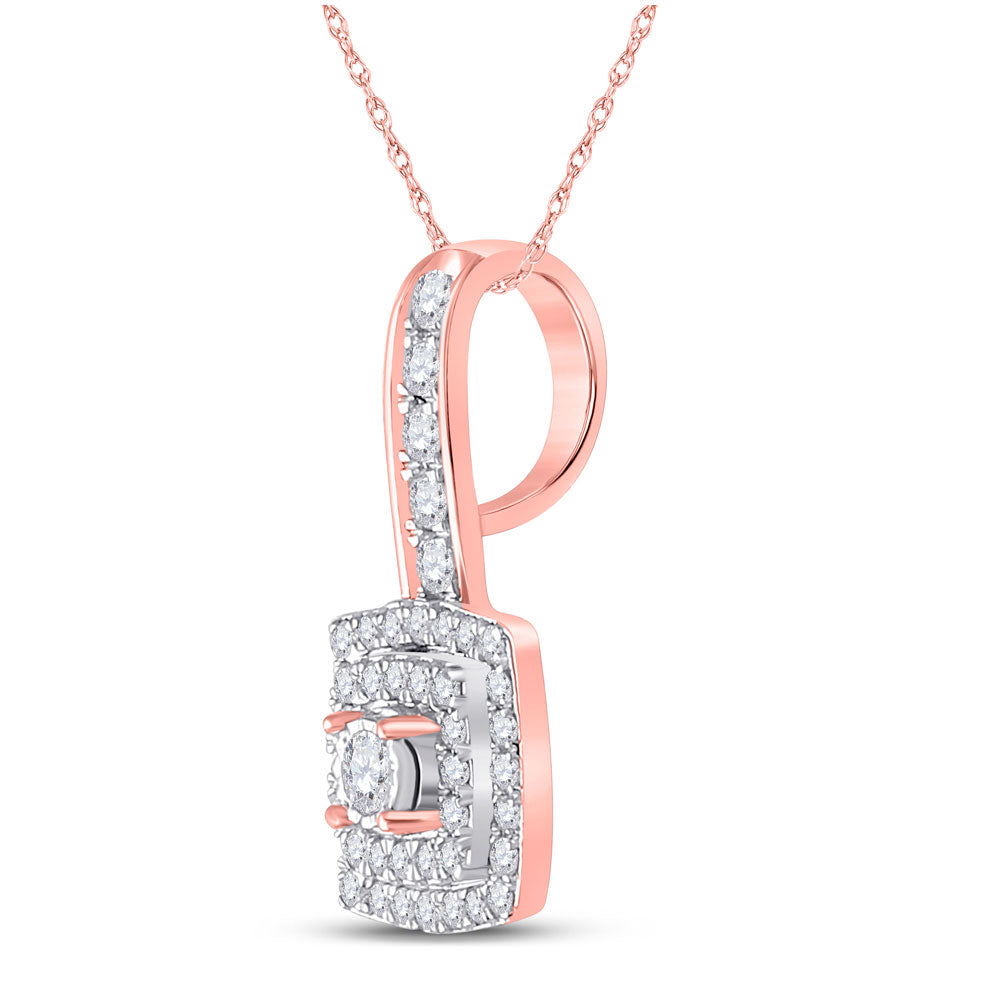 10kt Rose Gold Womens Round Diamond Square Pendant 1/3 Cttw