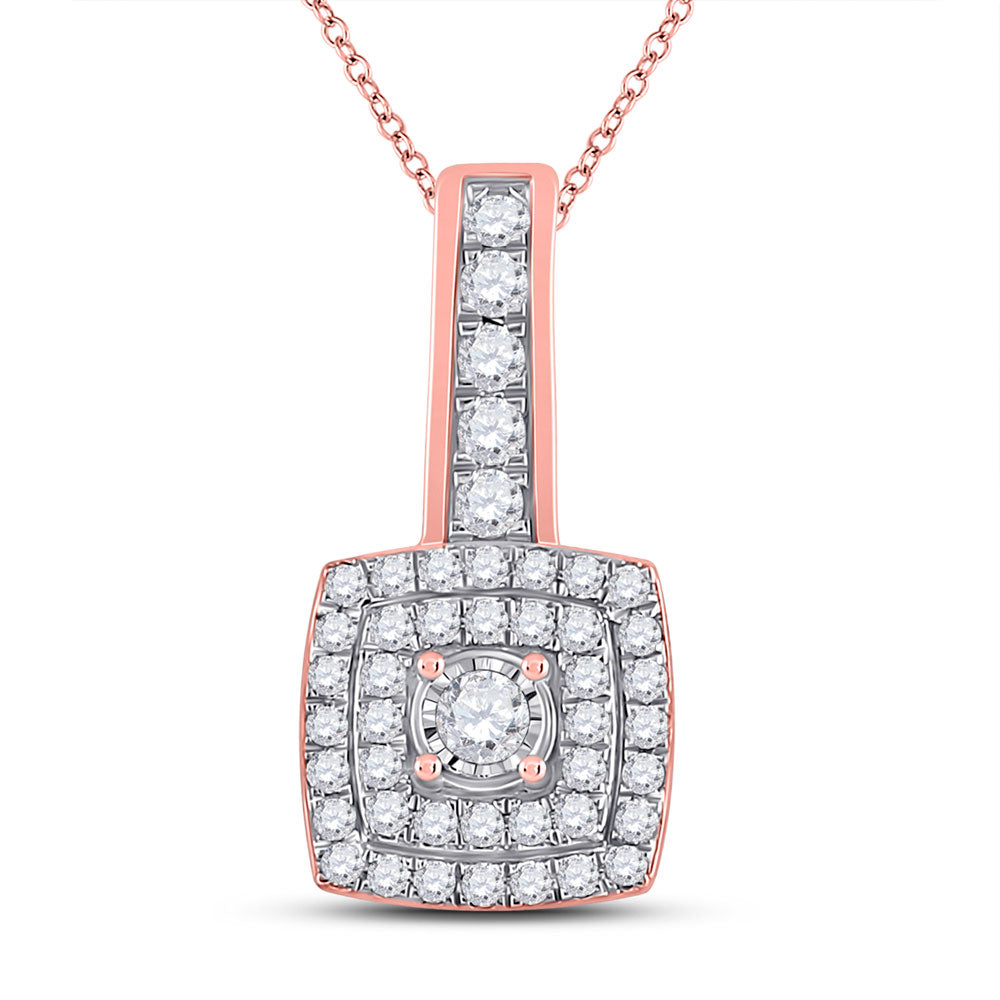 10kt Rose Gold Womens Round Diamond Square Pendant 1/3 Cttw