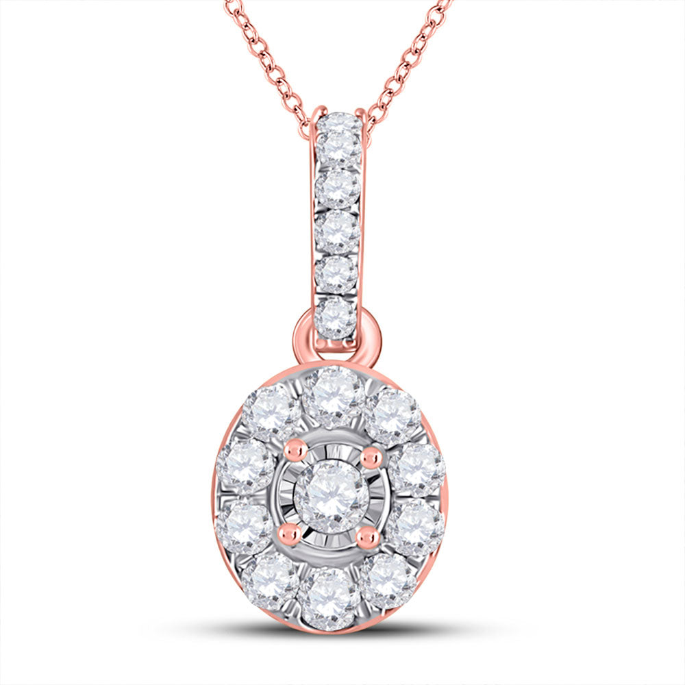 10kt Rose Gold Womens Round Diamond Oval Pendant 1/5 Cttw