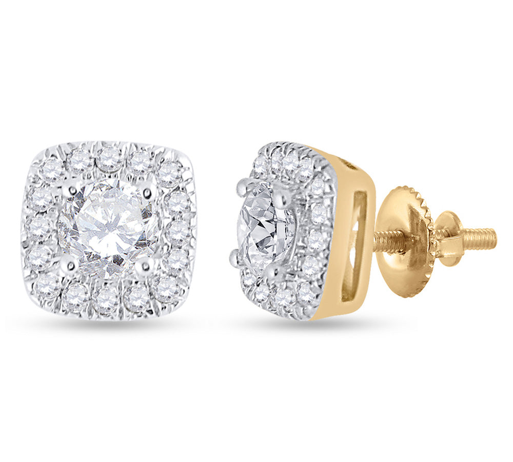 14kt Yellow Gold Womens Round Diamond Halo Square Earrings 1/2 Cttw