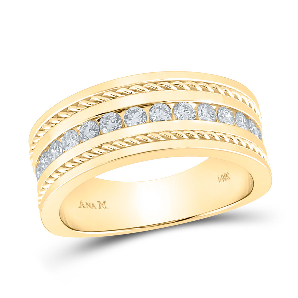 14kt Yellow Gold Mens Round Diamond Rope Inlay Machine Set Band Ring 3/4 Cttw