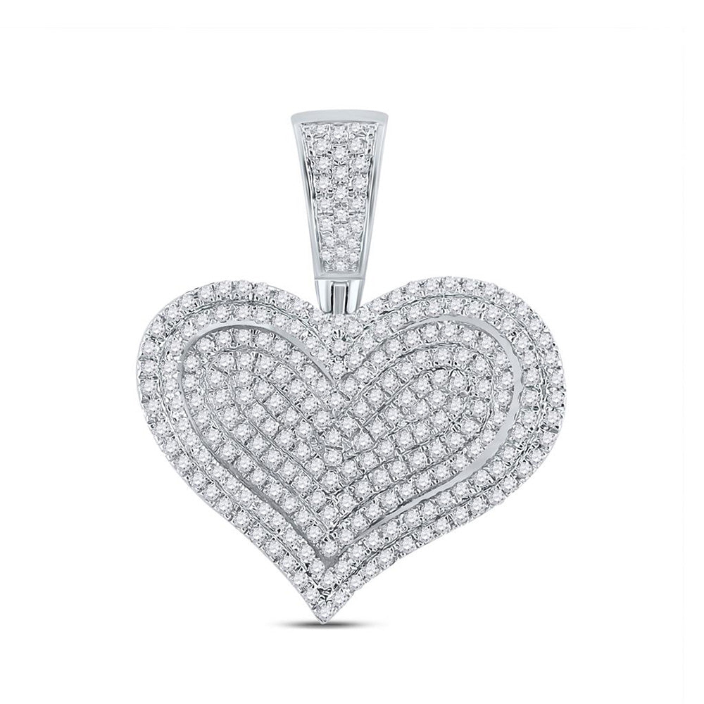 10kt White Gold Mens Round Diamond Heart Charm Pendant 3/4 Cttw