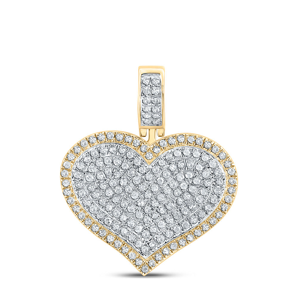 10kt Yellow Gold Mens Round Diamond Heart Charm Pendant 1/2 Cttw