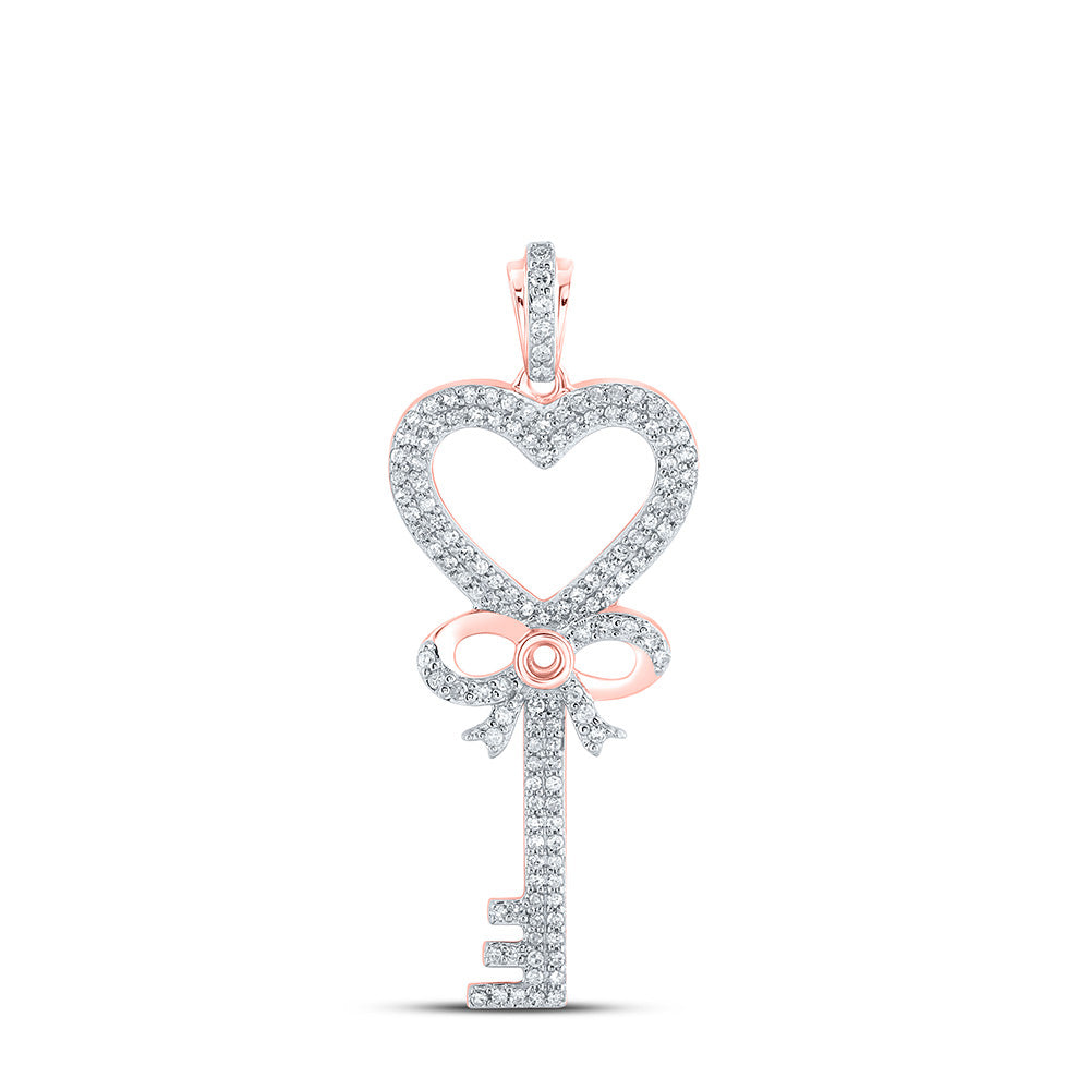 10kt Rose Gold Womens Round Diamond Heart Key Pendant 1/2 Cttw