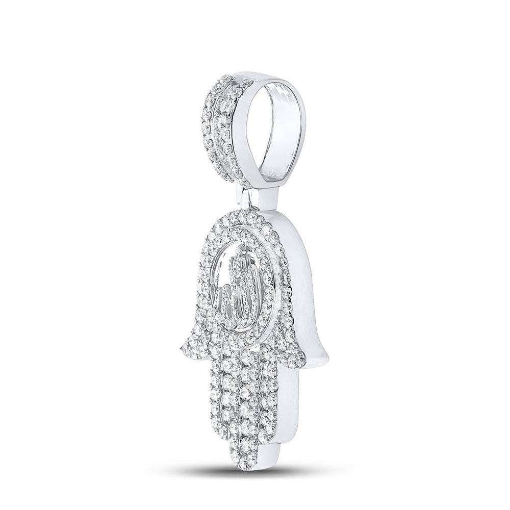 10kt White Gold Mens Round Diamond Allah Hamsa Charm Pendant 3 Cttw