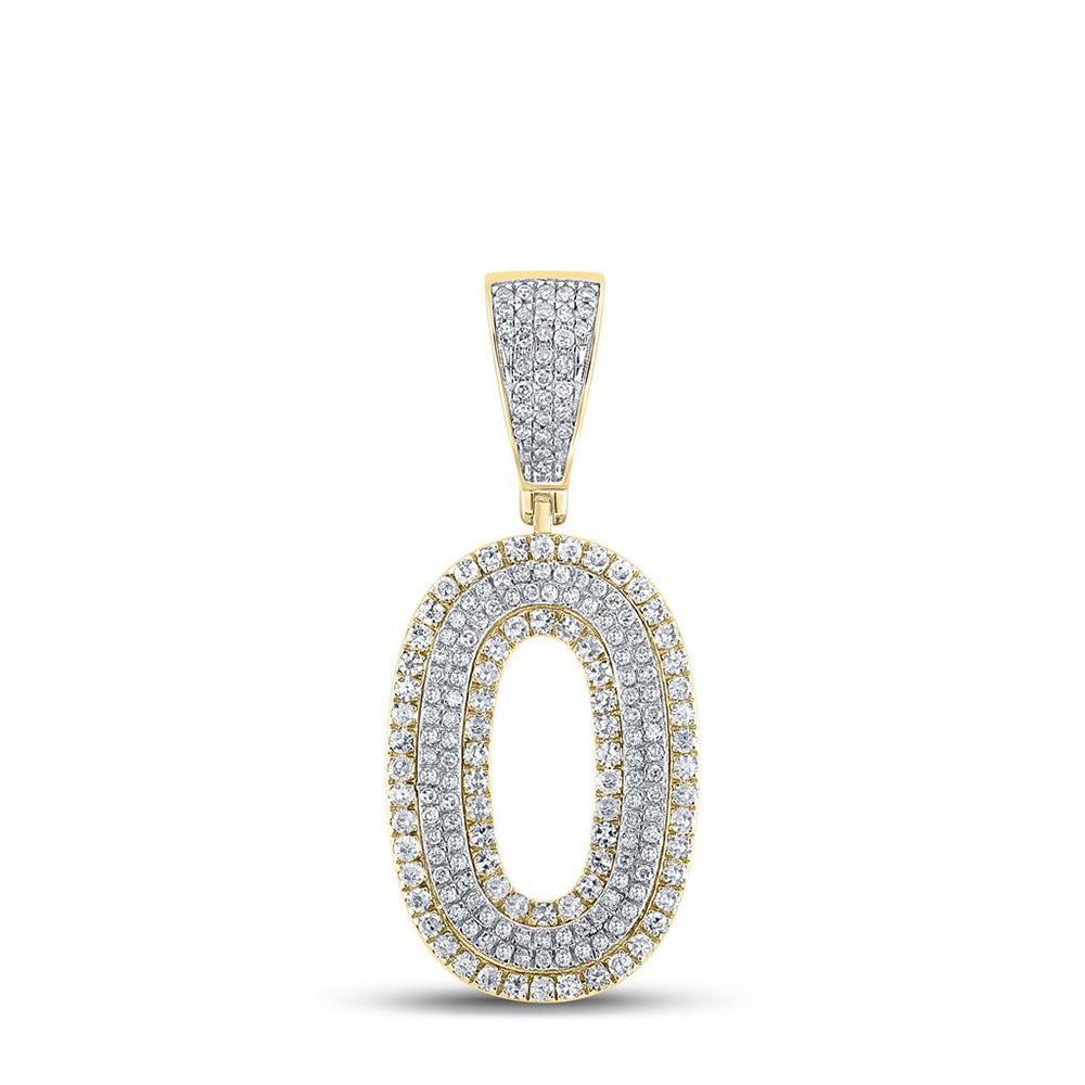 10kt Two-tone Gold Mens Round Diamond Number 0 Charm Pendant 3/4 Cttw