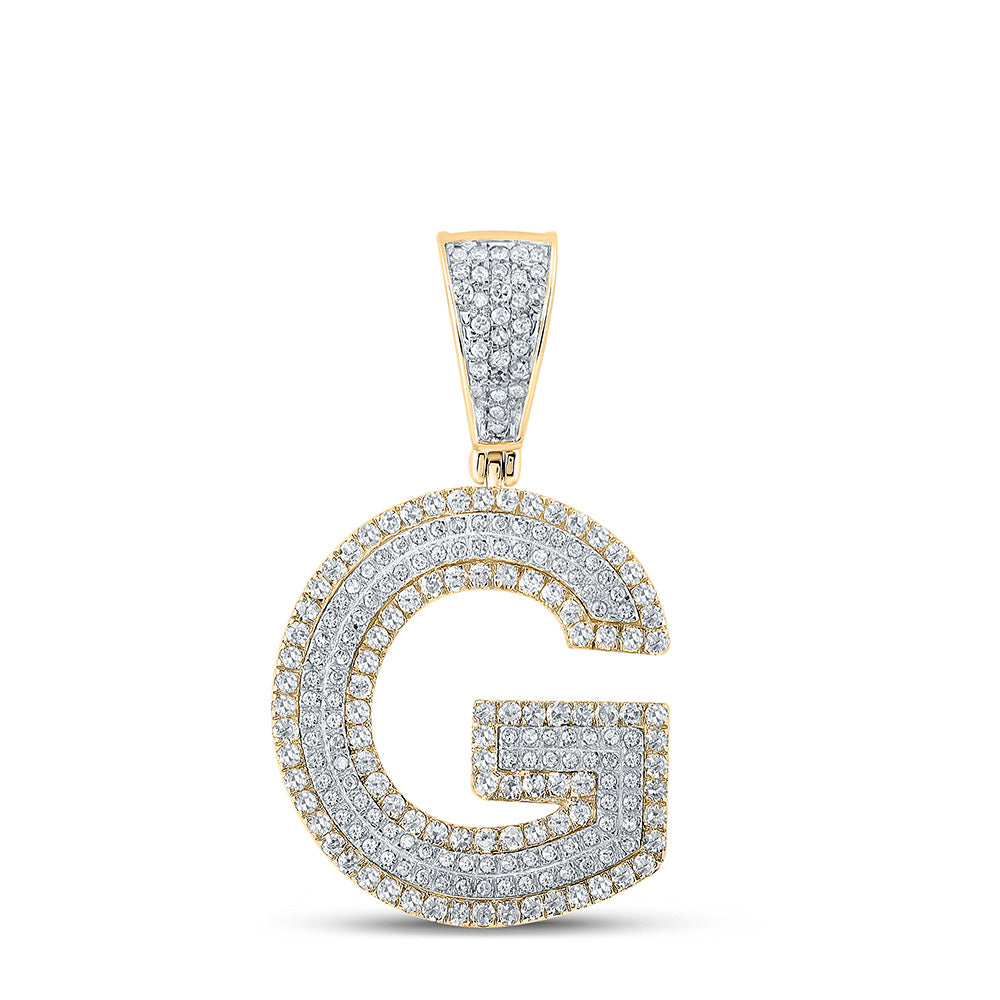 10kt Two-tone Gold Mens Round Diamond Initial G Letter Charm Pendant 7/8 Cttw