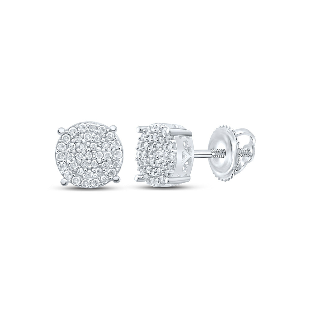 Sterling Silver Womens Round Diamond Cluster Earrings 1/3 Cttw