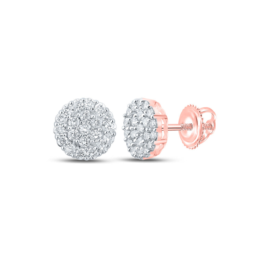 10kt Rose Gold Mens Round Diamond Cluster Earrings 2-1/2 Cttw