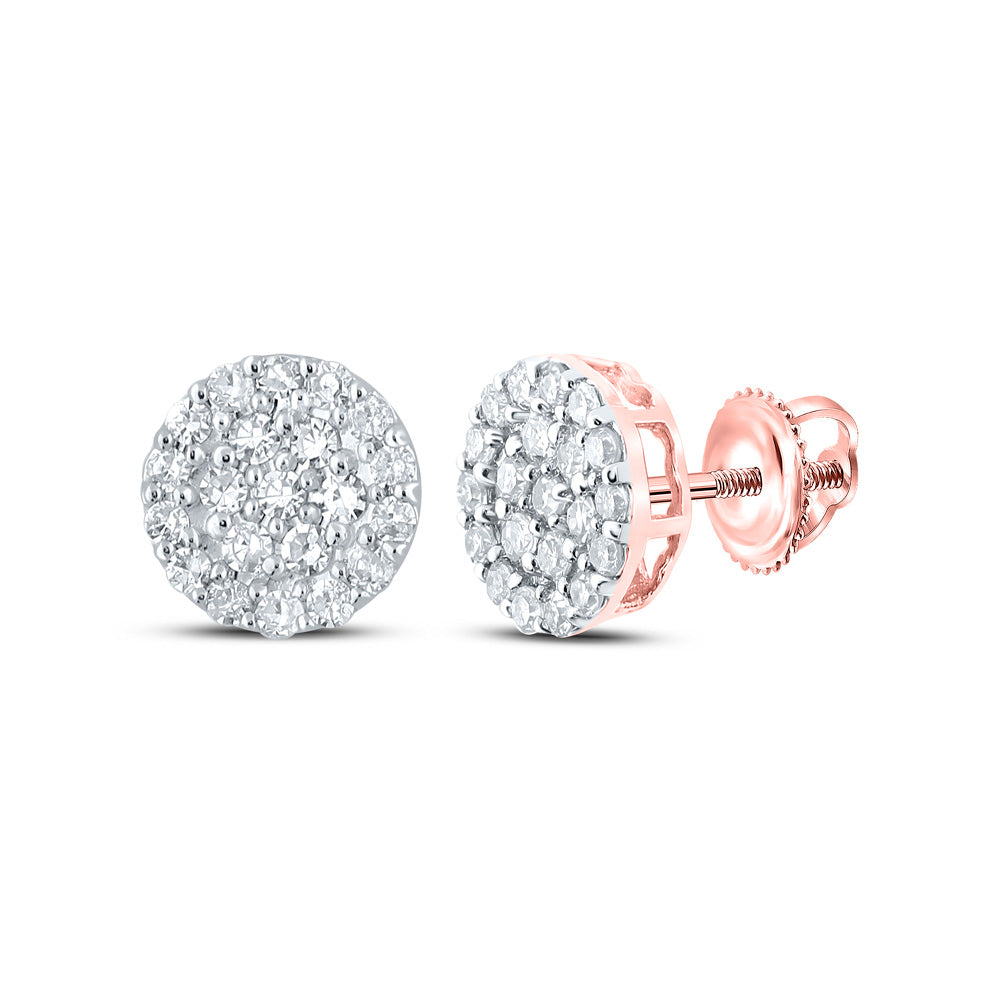 10kt Rose Gold Mens Round Diamond Cluster Earrings 1/4 Cttw