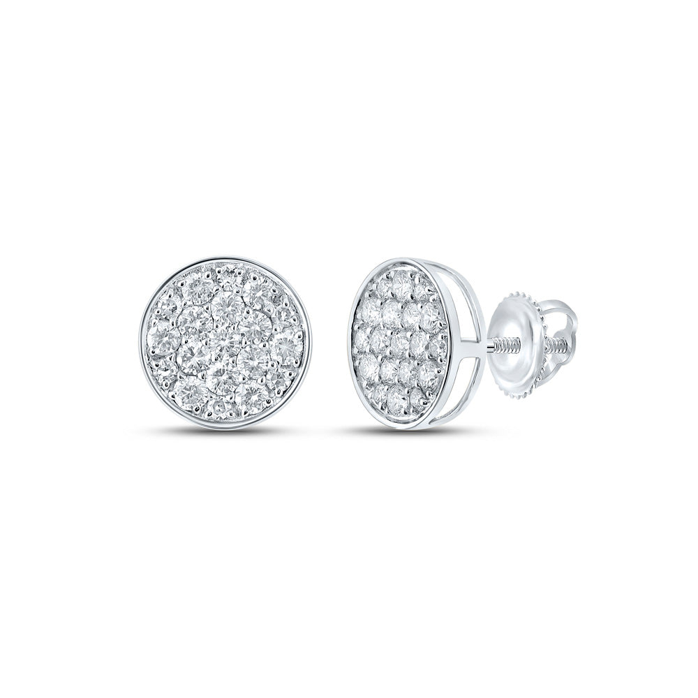 10kt White Gold Mens Round Diamond Cluster Earrings 1/2 Cttw