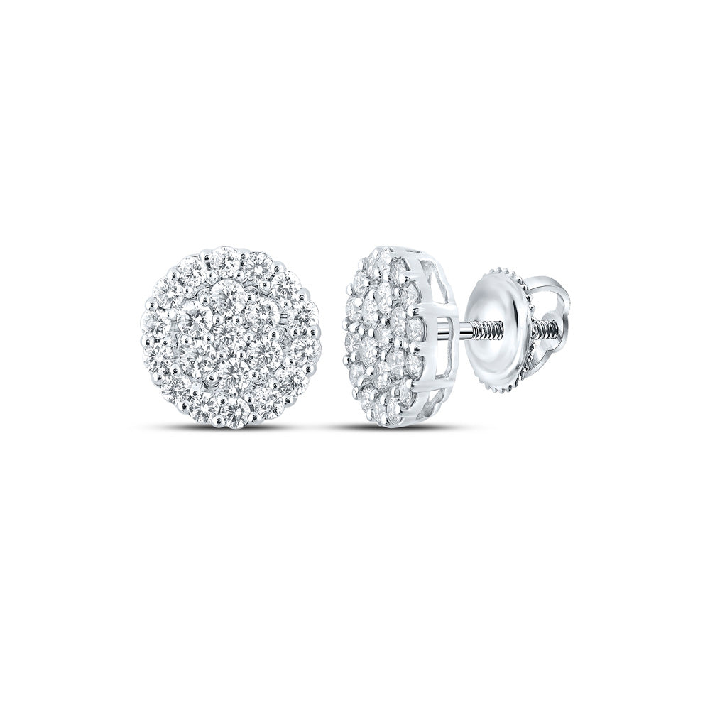 10kt White Gold Mens Round Diamond Cluster Earrings 2 Cttw