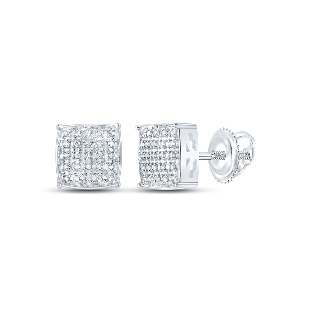 10kt White Gold Mens Round Diamond Square Earrings 1/8 Cttw